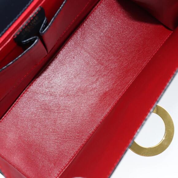 CELINE Circle Hand Bag Leather Navy Gold Auth 149129 - Picture 11 of 16